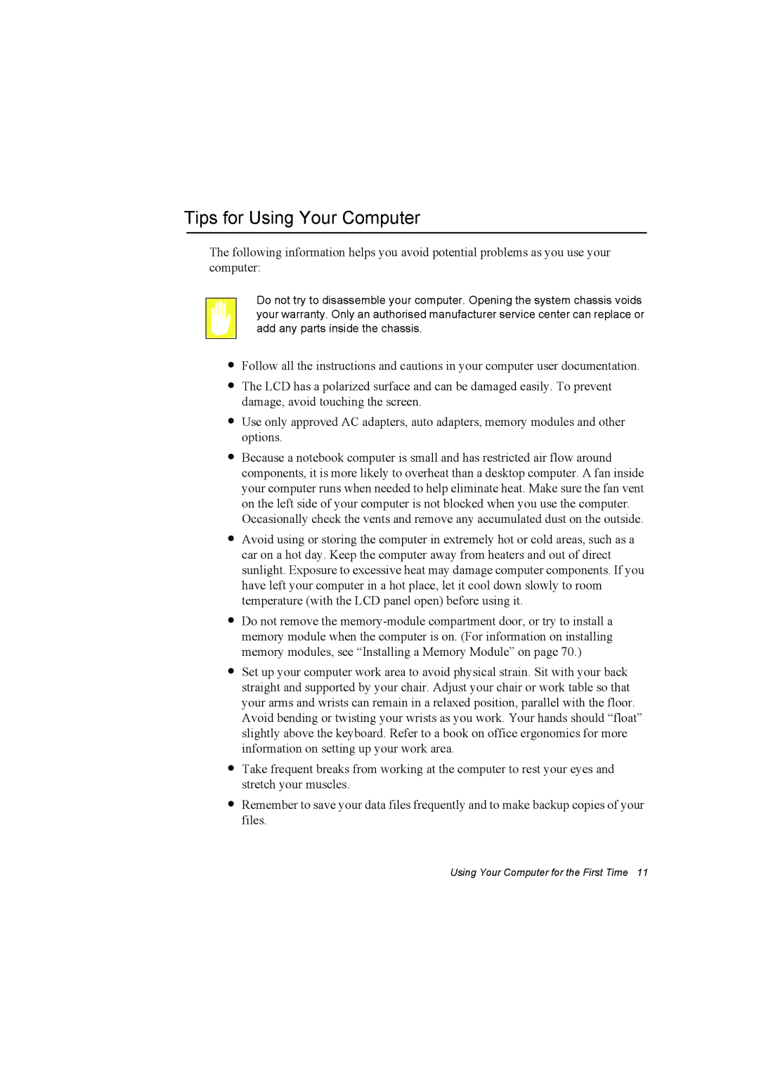 Samsung NP10FP00UU/SEF, NP10FP02CD/SEG, NP10FP00UV/SEG, NP10FP00MT/SEG, NP10FP0000/SEF manual Tips for Using Your Computer 