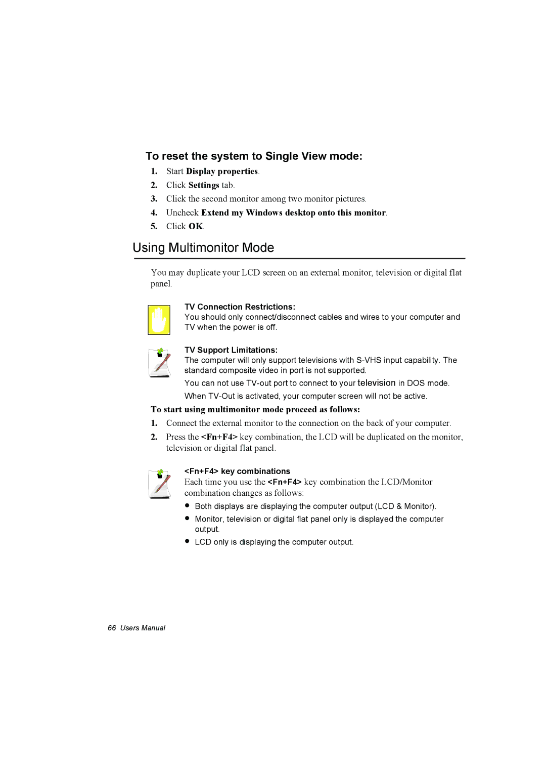 Samsung NP10FP03NS/SEG manual Using Multimonitor Mode, To reset the system to Single View mode, Start Display properties 