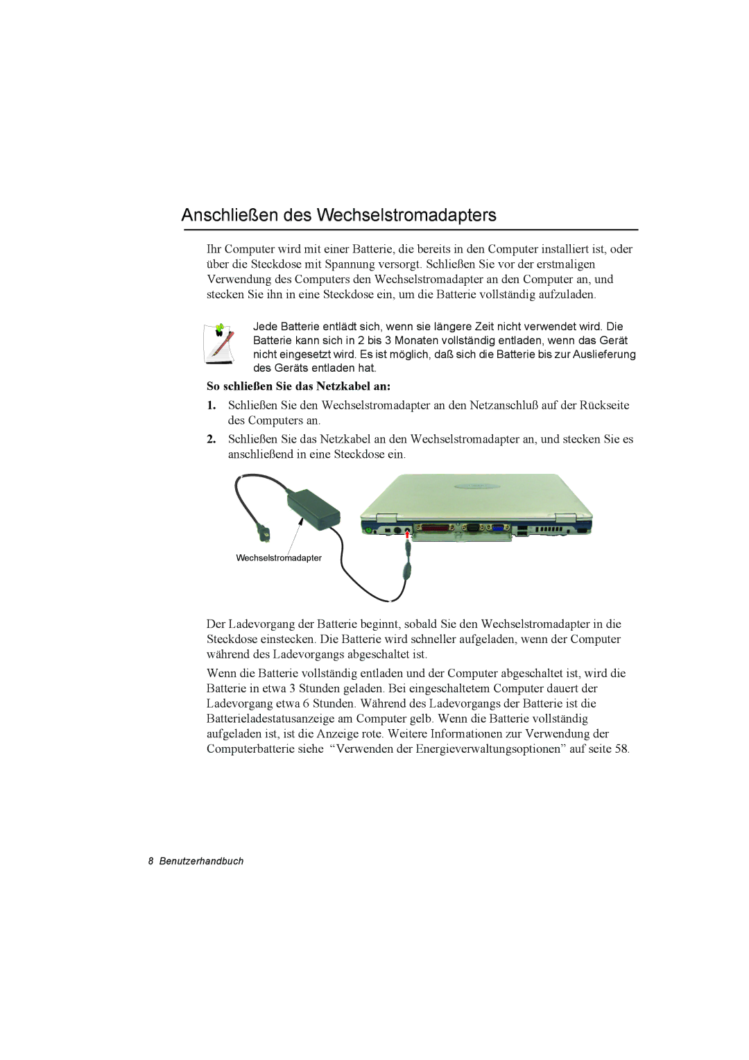 Samsung NP10FK00UV/SEG, NP10FP02CD/SEG manual Anschließen des Wechselstromadapters, So schließen Sie das Netzkabel an 