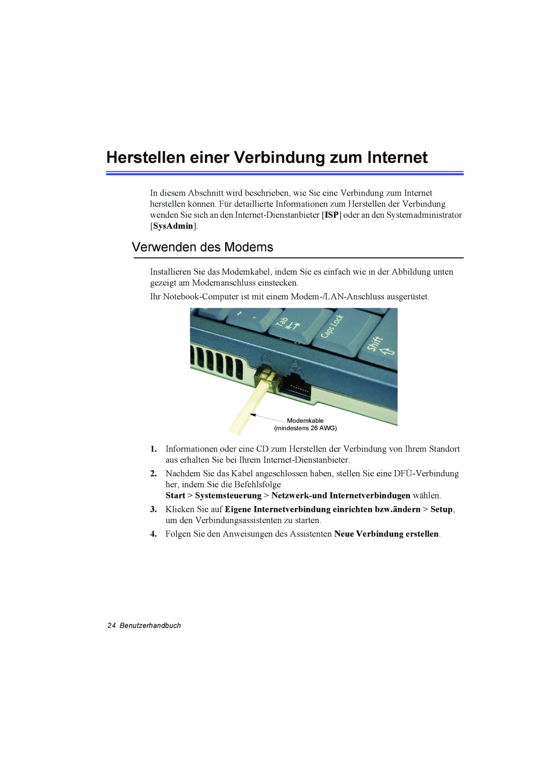 Samsung NP10FK033Q/SUK, NP10FP02CD/SEG, NP10FP00UV/SEG manual Herstellen einer Verbindung zum Internet, Verwenden des Modems 