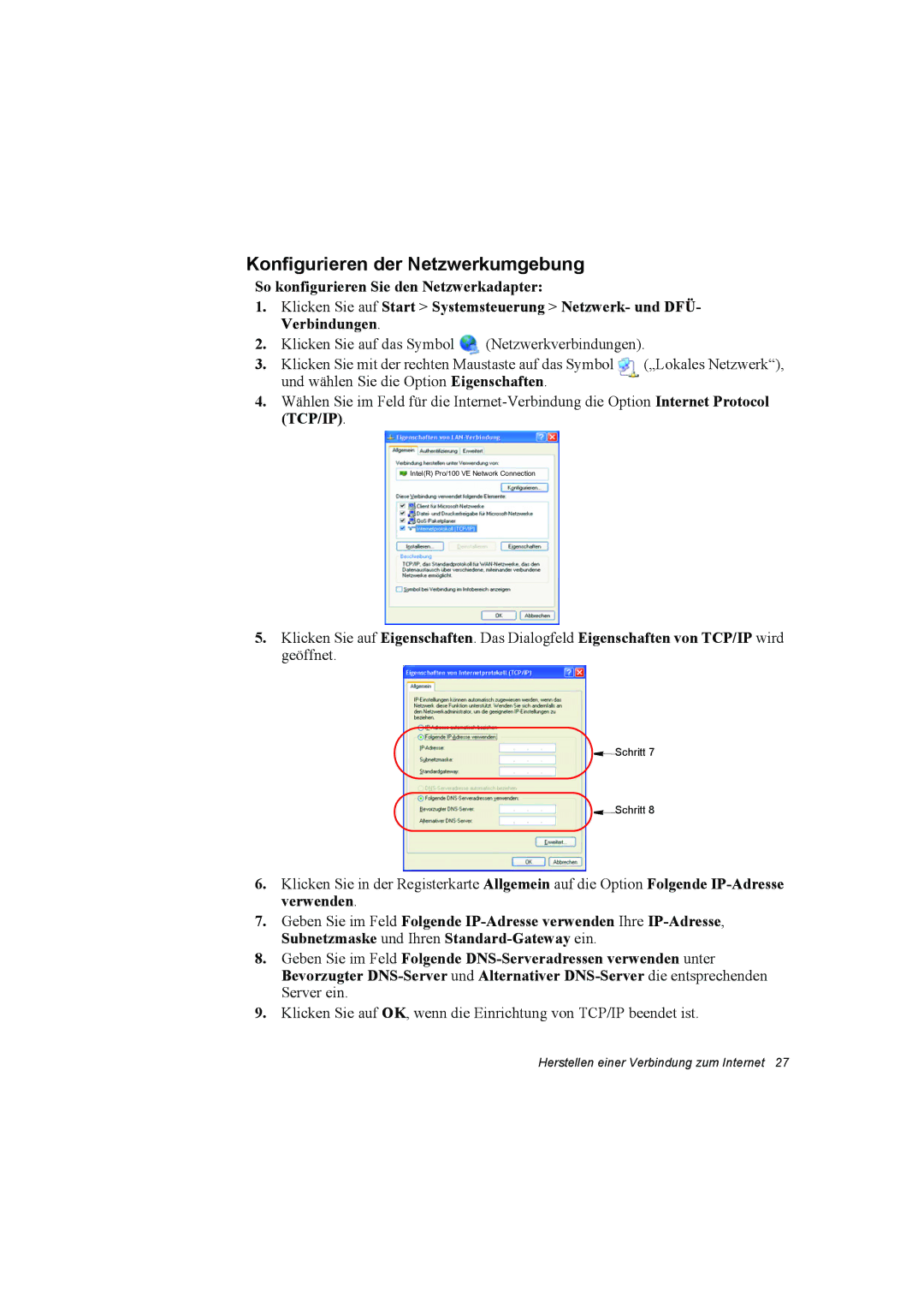 Samsung NP10FK00MT/SEG, NP10FP02CD/SEG, NP10FP00UV/SEG, NP10FP00MT/SEG, NP10FP0000/SEF Konfigurieren der Netzwerkumgebung 