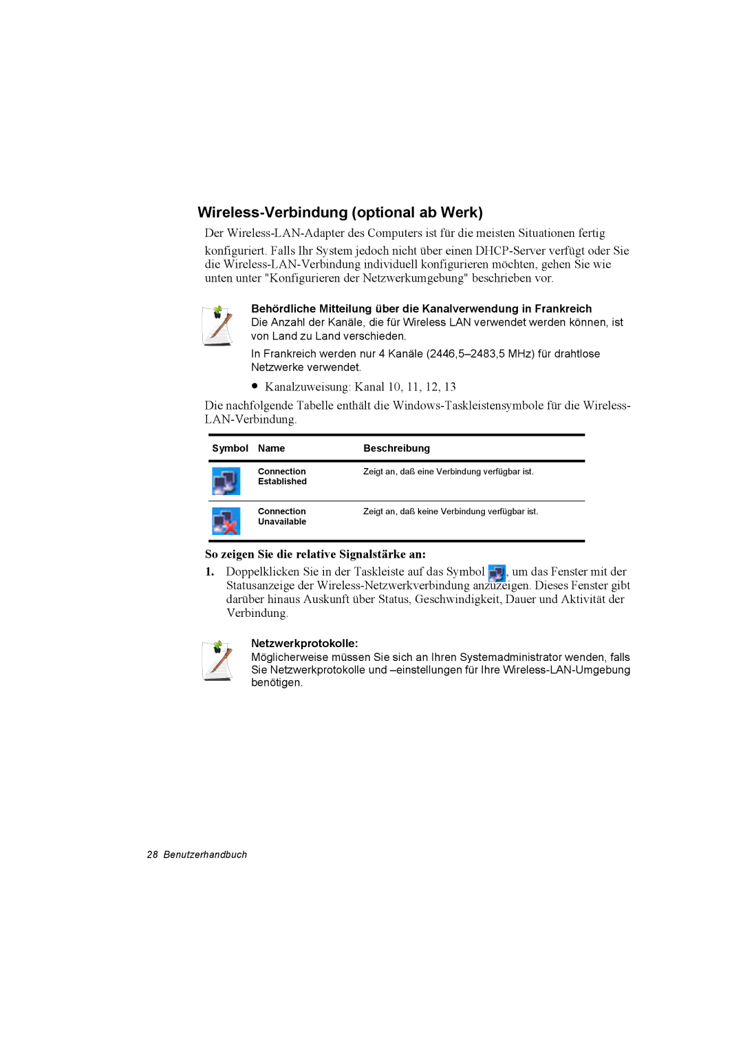 Samsung NP10FH03NR/SEG, NP10FP02CD/SEG Wireless-Verbindung optional ab Werk, So zeigen Sie die relative Signalstärke an 