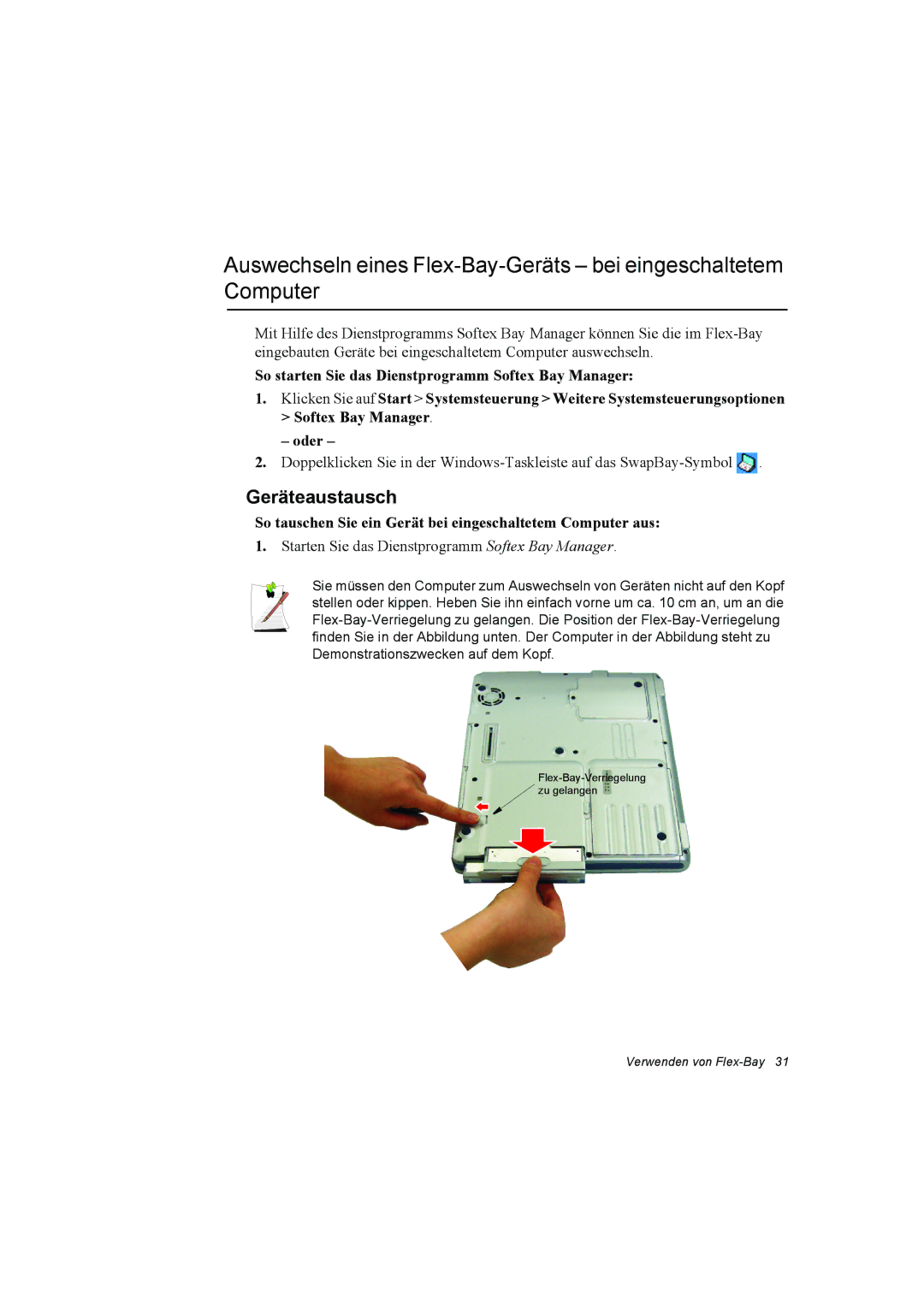 Samsung NP10EHS001/SEG, NP10FP02CD/SEG manual Geräteaustausch, So tauschen Sie ein Gerät bei eingeschaltetem Computer aus 