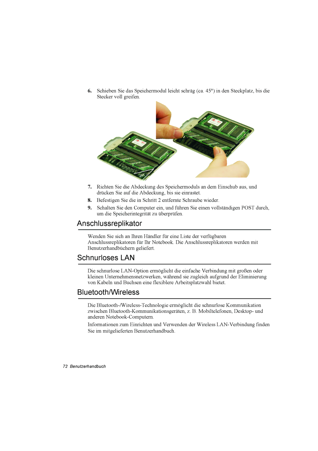 Samsung NP10FP03NS/SEG, NP10FP02CD/SEG, NP10FP00UV/SEG manual Anschlussreplikator, Schnurloses LAN, Bluetooth/Wireless 