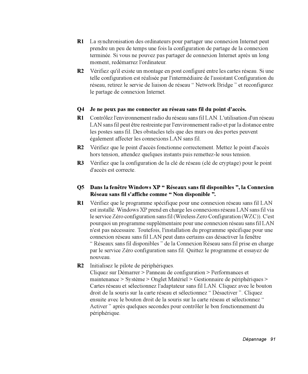 Samsung NP20FP0045/SEF, NP20FP02BG/SEF, NP20FP0069/SEF, NP20FP0A6R/SEF, NP20FP09EW/SEF, NP20FP005X/SEF manual Dépannage 