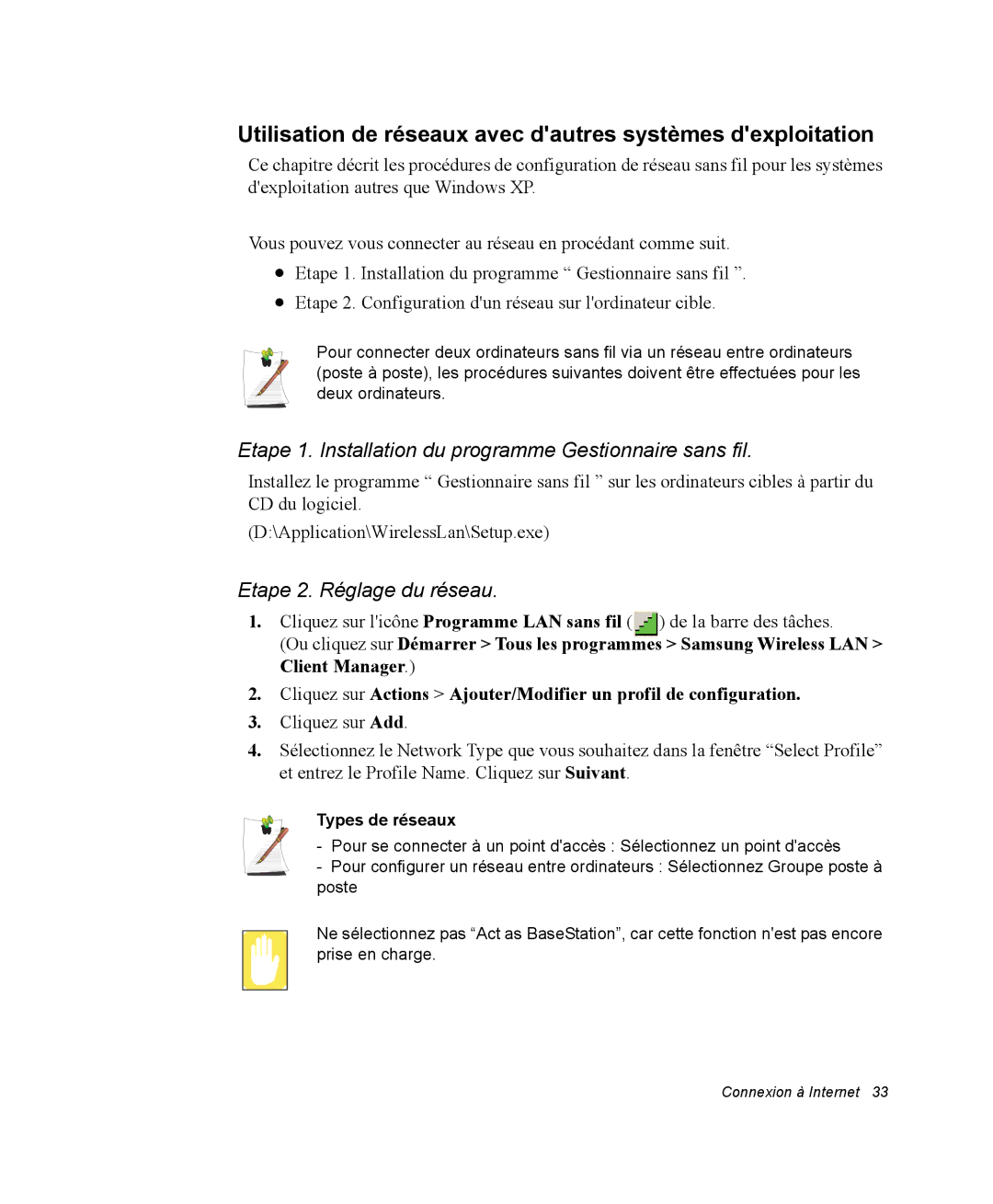 Samsung NP20FP02BG/SEF, NP20FP0069/SEF manual Utilisation de réseaux avec dautres systèmes dexploitation, Types de réseaux 