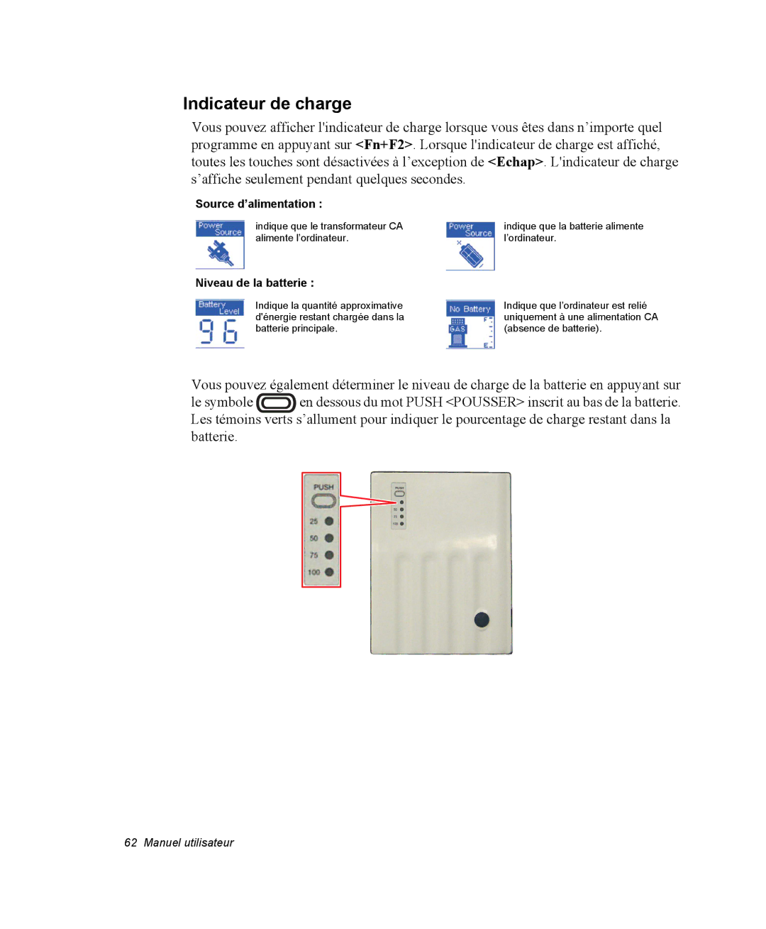 Samsung NP20FP005X/SEF, NP20FP02BG/SEF, NP20FP0069/SEF, NP20FP0045/SEF manual Indicateur de charge, Source d’alimentation 