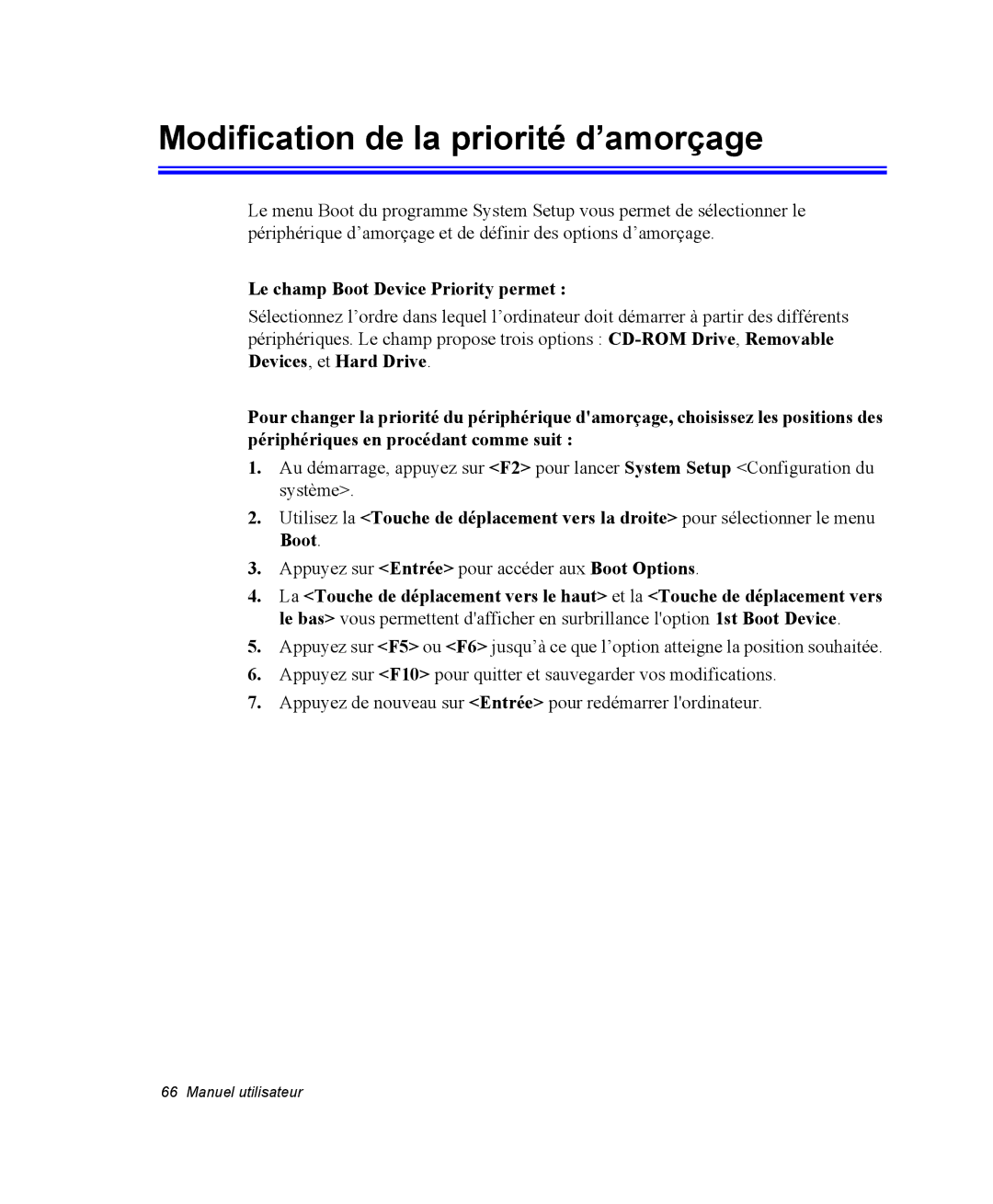 Samsung NP20FP0069/SEF, NP20FP02BG/SEF manual Modification de la priorité d’amorçage, Le champ Boot Device Priority permet 