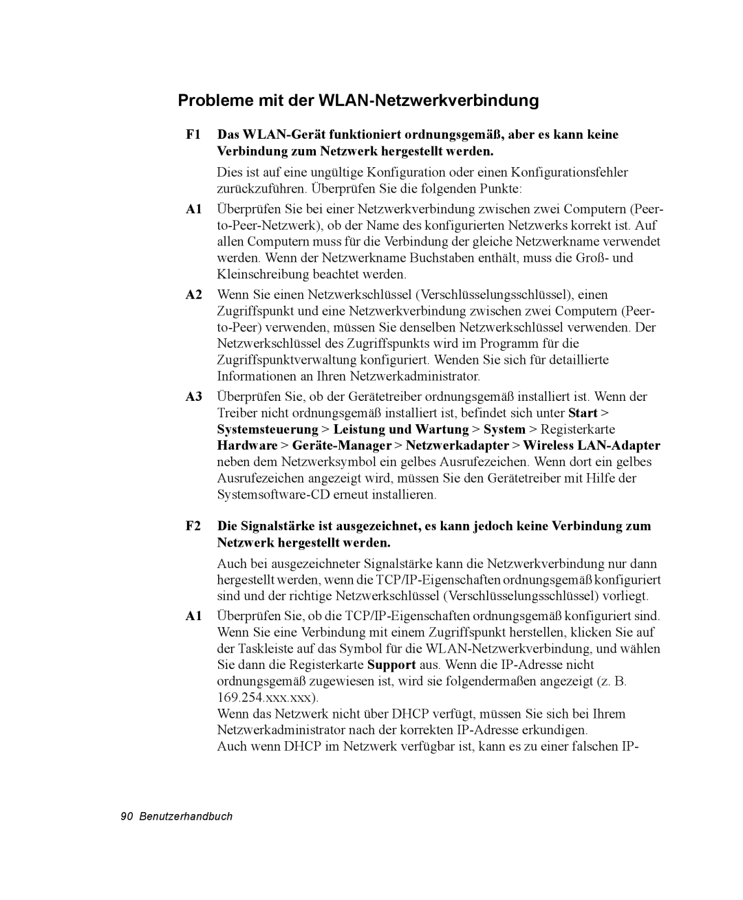 Samsung NP25FP3NP5/SEG, NP25FP0C4A/SEG, NP25FK0BM0/SEG, NP25FK0DA6/SEG manual Probleme mit der WLAN-Netzwerkverbindung 