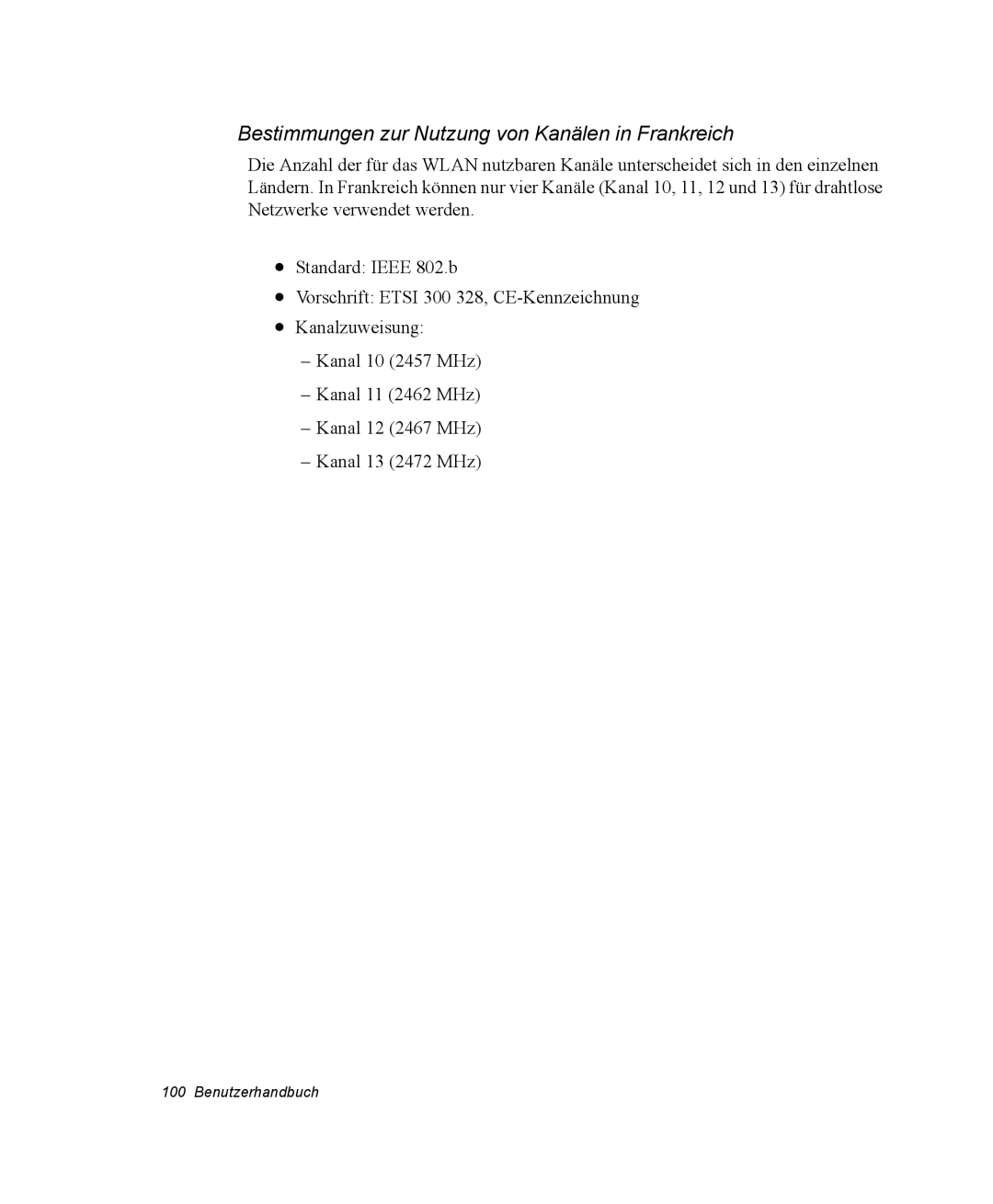 Samsung NP25FK0DA6/SEG, NP25FP3NP5/SEG, NP25FP0C4A/SEG, NP25FK0BM0/SEG Bestimmungen zur Nutzung von Kanälen in Frankreich 