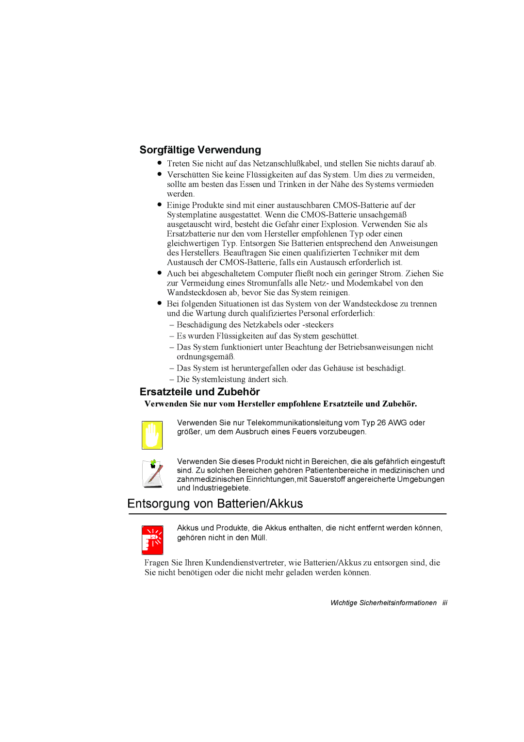 Samsung NP25FK0DA6/SEG, NP25FP3NP5/SEG Entsorgung von Batterien/Akkus, Sorgfältige Verwendung, Ersatzteile und Zubehör 