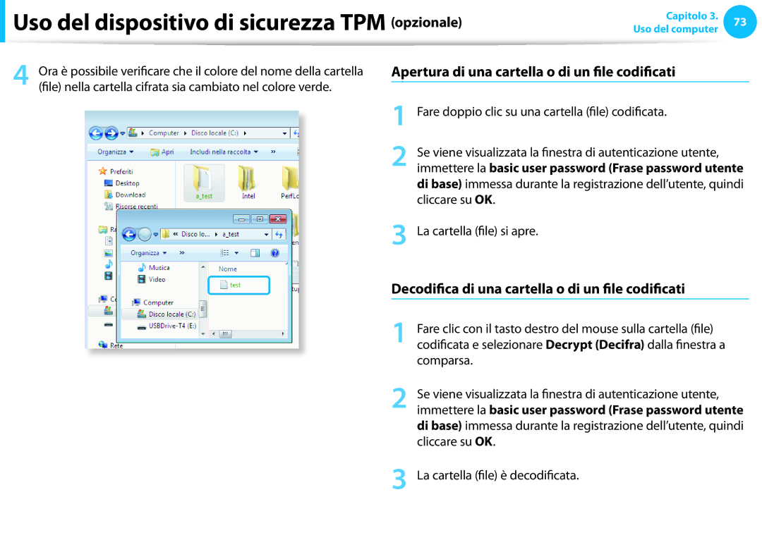 Samsung NP940X3G-K01IT, NP270E5E-K04IT, NP270E5E-K02IT, NP270E5G-K03IT manual Apertura di una cartella o di un file codificati 