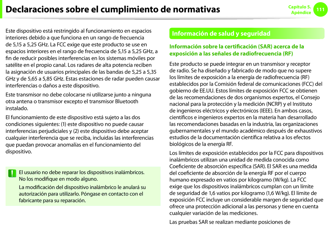 Samsung NP270E5E-X03ES manual Información de salud y seguridad, Las pruebas SAR se realizan mediante posiciones de 