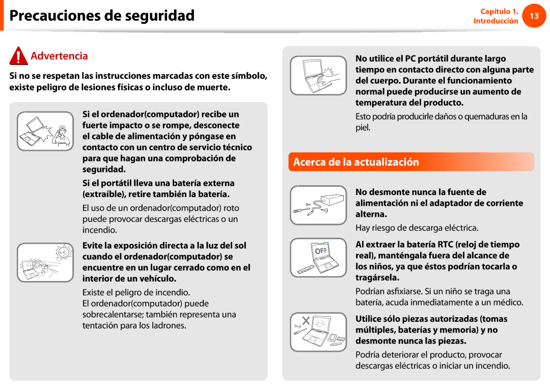 Samsung NP270E5E-X03ES, NP270E5E-X02ES Acerca de la actualización, Esto podría producirle daños o quemaduras en la piel 