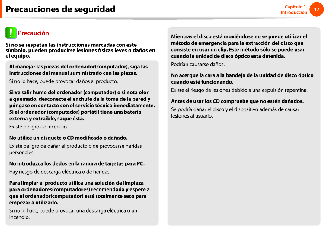 Samsung NP270E5E-K01ES, NP270E5E-X03ES, NP270E5E-X02ES, NP270E5E-X01ES manual No utilice un disquete o CD modificado o dañado 