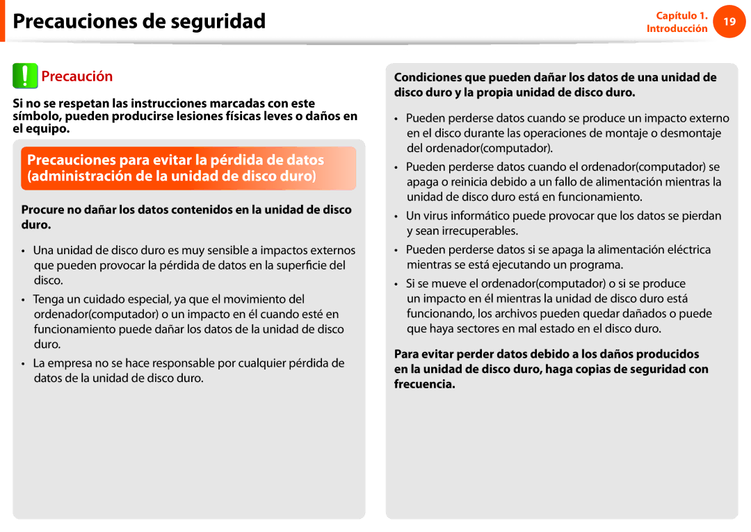 Samsung NP270E5E-K08ES, NP270E5E-X03ES, NP270E5E-X02ES, NP270E5E-X01ES, NP270E5E-K03ES manual Precauciones de seguridad 