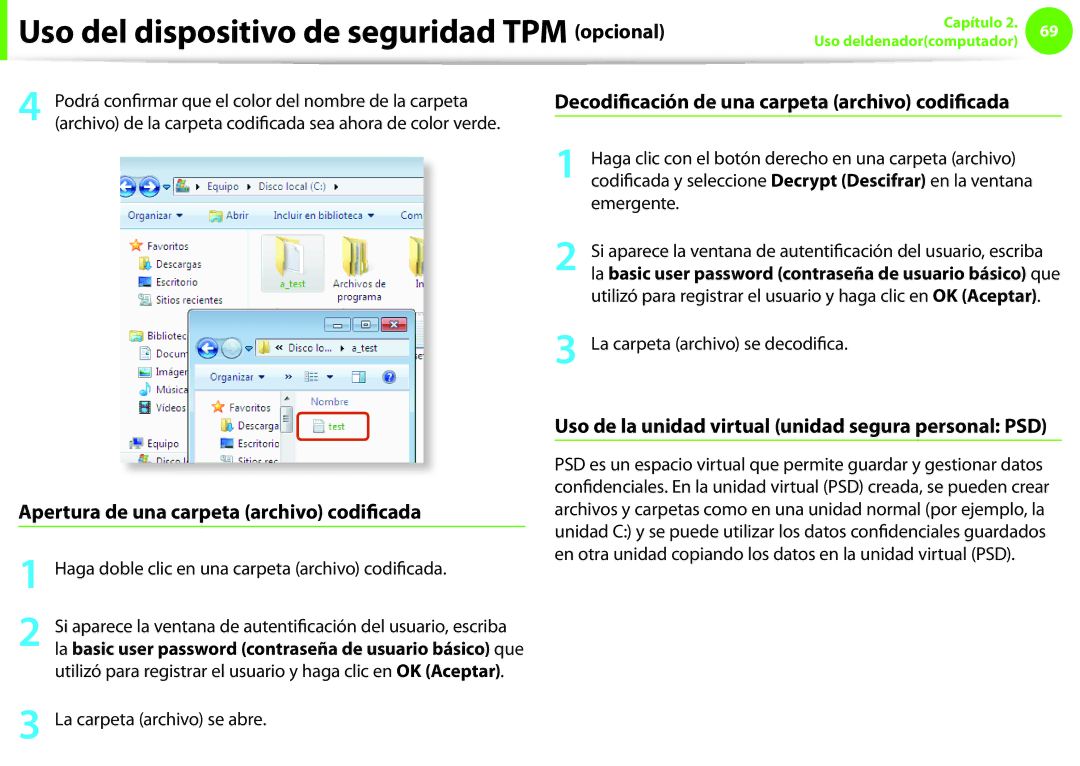 Samsung NP270E5E-X03ES manual Decodificación de una carpeta archivo codificada, Apertura de una carpeta archivo codificada 