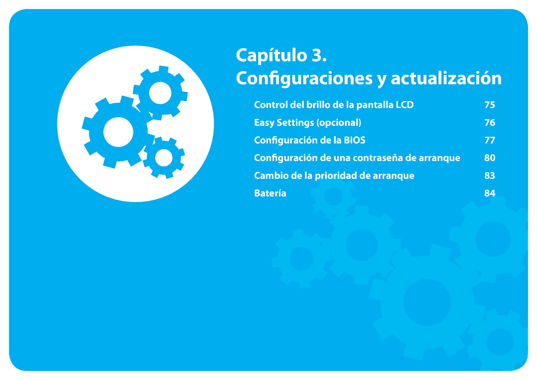 Samsung NP270E5E-K02ES, NP270E5E-X03ES, NP270E5E-X02ES, NP270E5E-X01ES manual Capítulo Configuraciones y actualización 