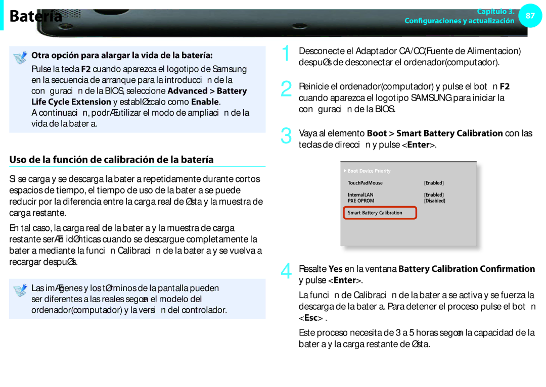 Samsung NP270E5E-K01ES Uso de la función de calibración de la batería, Otra opción para alargar la vida de la batería 