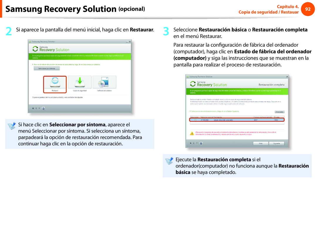 Samsung NP270E5E-X01ES, NP270E5E-X03ES, NP270E5E-X02ES manual Seleccione Restauración básica o Restauración completa 