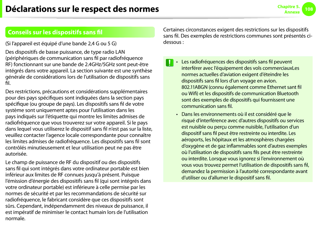 Samsung NP270E5E-K06FR, NP270E5E-X05FR manual Déclarations sur le respect des normes, Conseils sur les dispositifs sans fil 