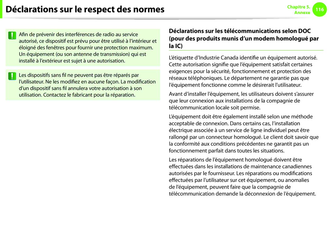 Samsung NP270E5E-X01FR, NP270E5E-X05FR, NP270E5E-K06FR, NP270E5E-K03FR, NP270E5E-K05FR Déclarations sur le respect des normes 