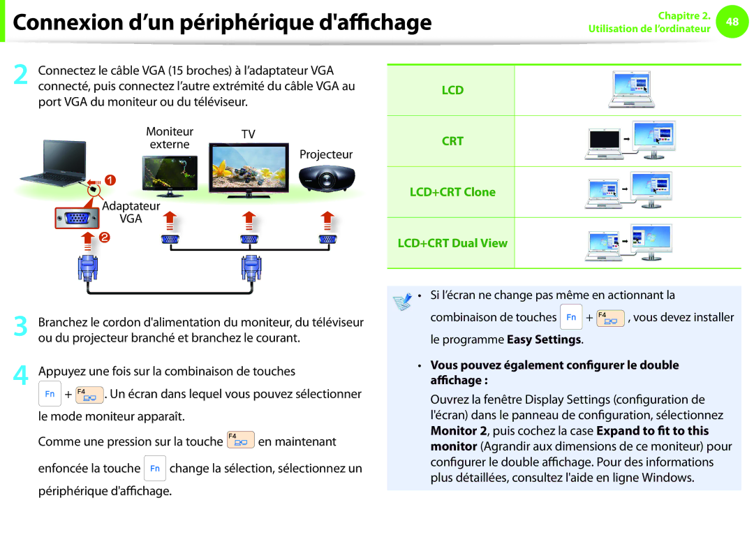 Samsung NP270E5E-K01FR, NP270E5E-X05FR, NP270E5E-K06FR Projecteur, Vous pouvez également configurer le double affichage 