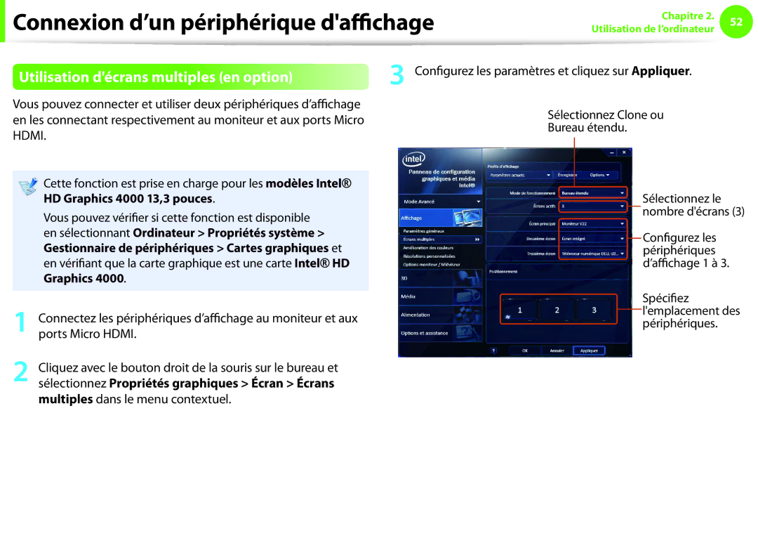 Samsung NP275E5E-K02FR, NP270E5E-X05FR, NP270E5E-K06FR, NP270E5E-K03FR manual Utilisation décrans multiples en option 