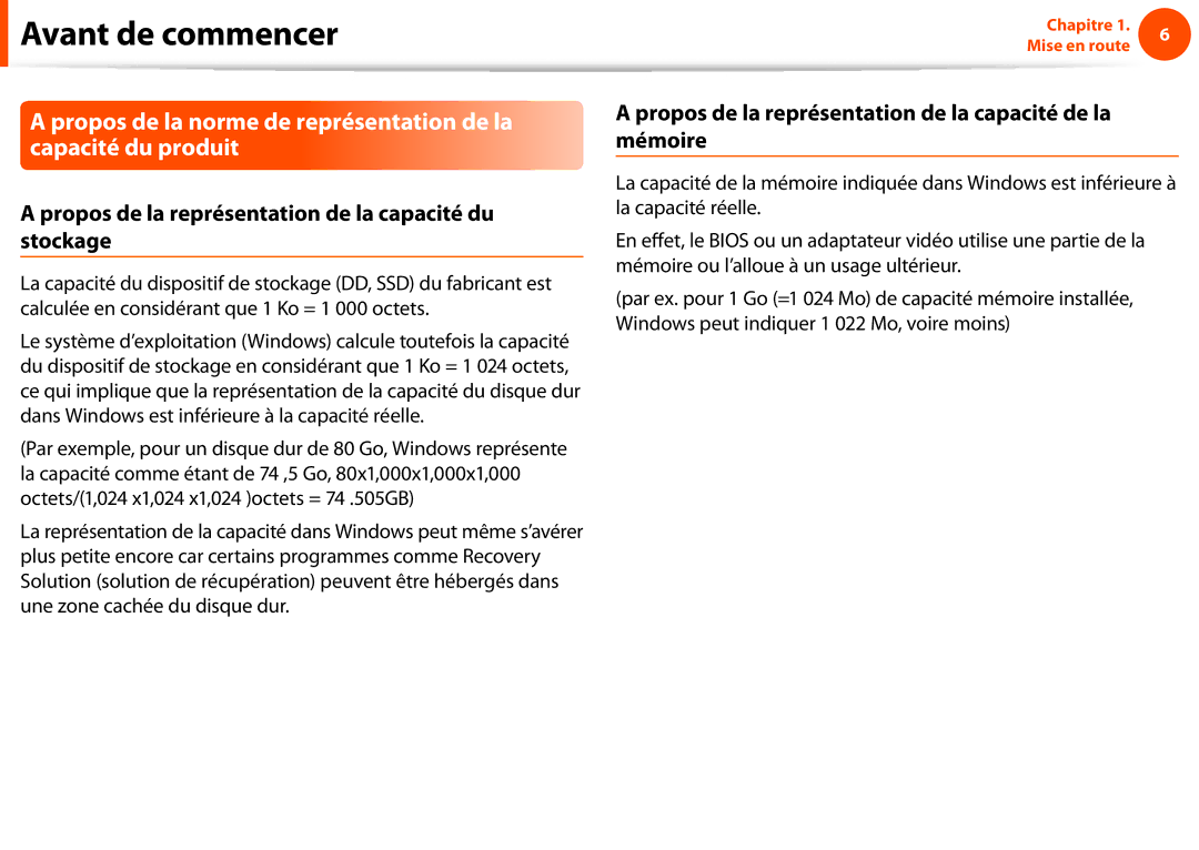 Samsung NP270E5E-K04FR, NP270E5E-X05FR, NP270E5E-K06FR manual Propos de la représentation de la capacité du stockage 