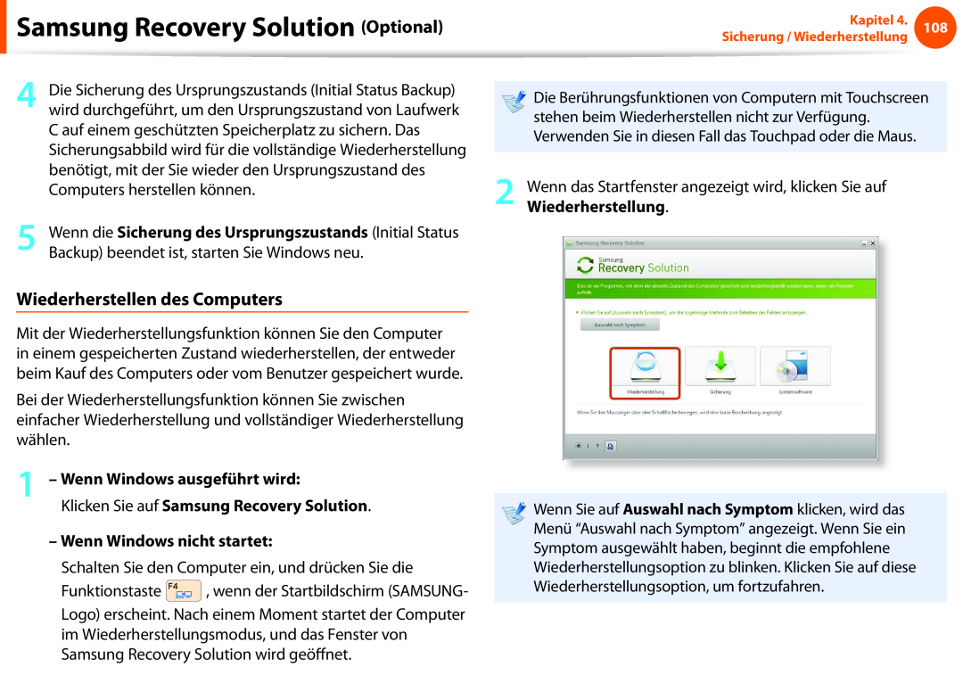 Samsung NP270E5E-X04IT, NP275E5E-K01GR Wiederherstellen des Computers, Wiederherstellung, Wenn Windows ausgeführt wird 