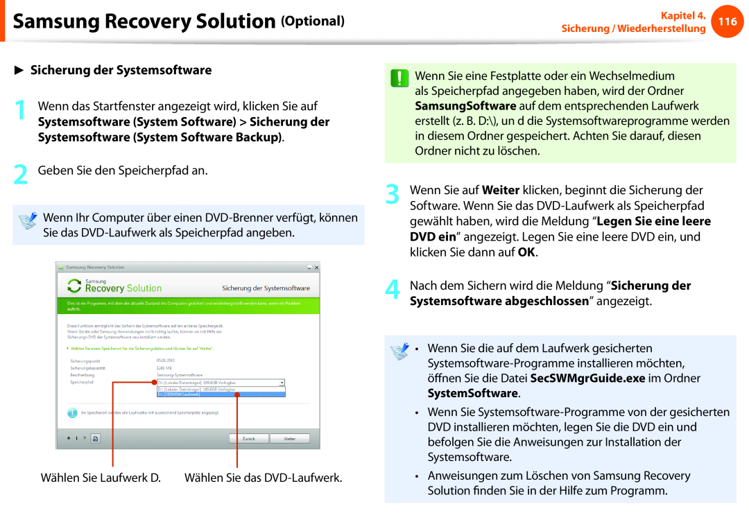 Samsung NP275E5E-K01GR, NP275E5E-X02DE, NP275E5E-K01PL Sicherung der Systemsoftware, Systemsoftware System Software Backup 