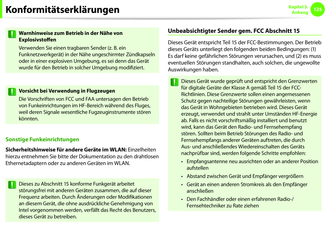 Samsung NP270E5E-K01PT Unbeabsichtigter Sender gem. FCC Abschnitt, Sonstige Funkeinrichtungen, Konformitätserklärungen 