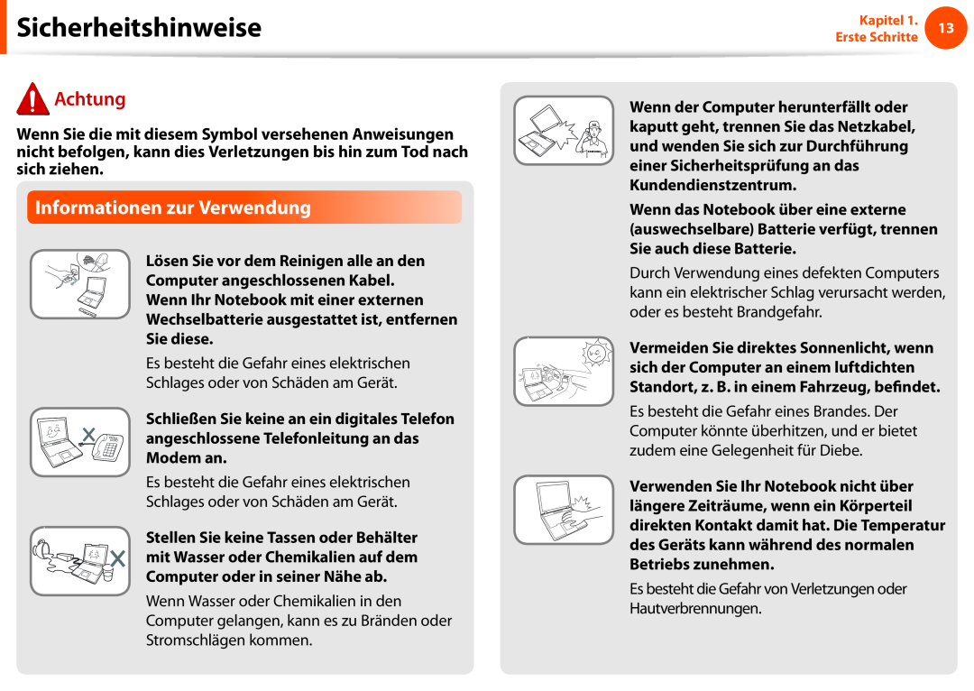 Samsung NP910S5J-K01AT Informationen zur Verwendung, Lösen Sie vor dem Reinigen alle an den Computer angeschlossenen Kabel 