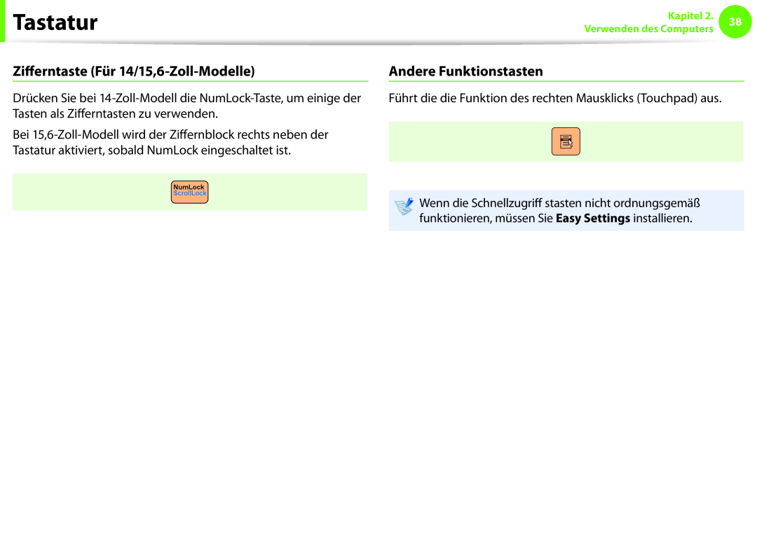 Samsung NP275E5E-K01GR, NP275E5E-X02DE manual Zifferntaste Für 14/15,6-Zoll-Modelle, Andere Funktionstasten, Tastatur 