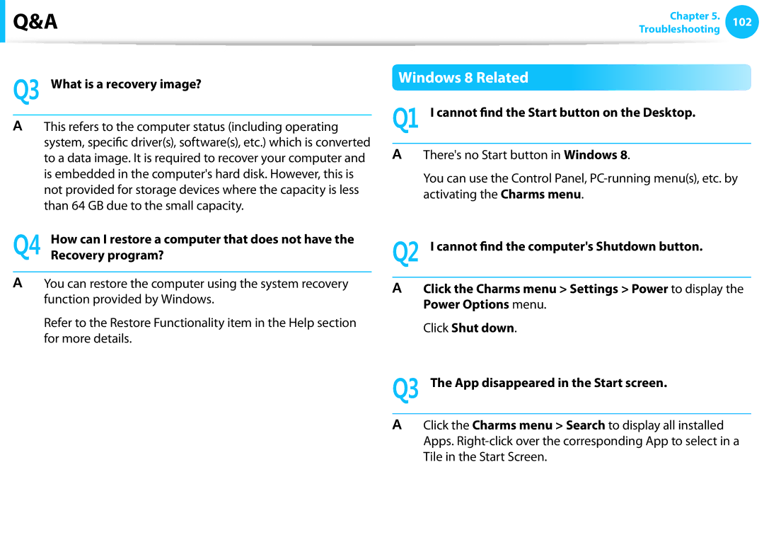 Samsung NP275E5E-K01US manual Windows 8 Related, Q3 What is a recovery image?, Recovery program? 