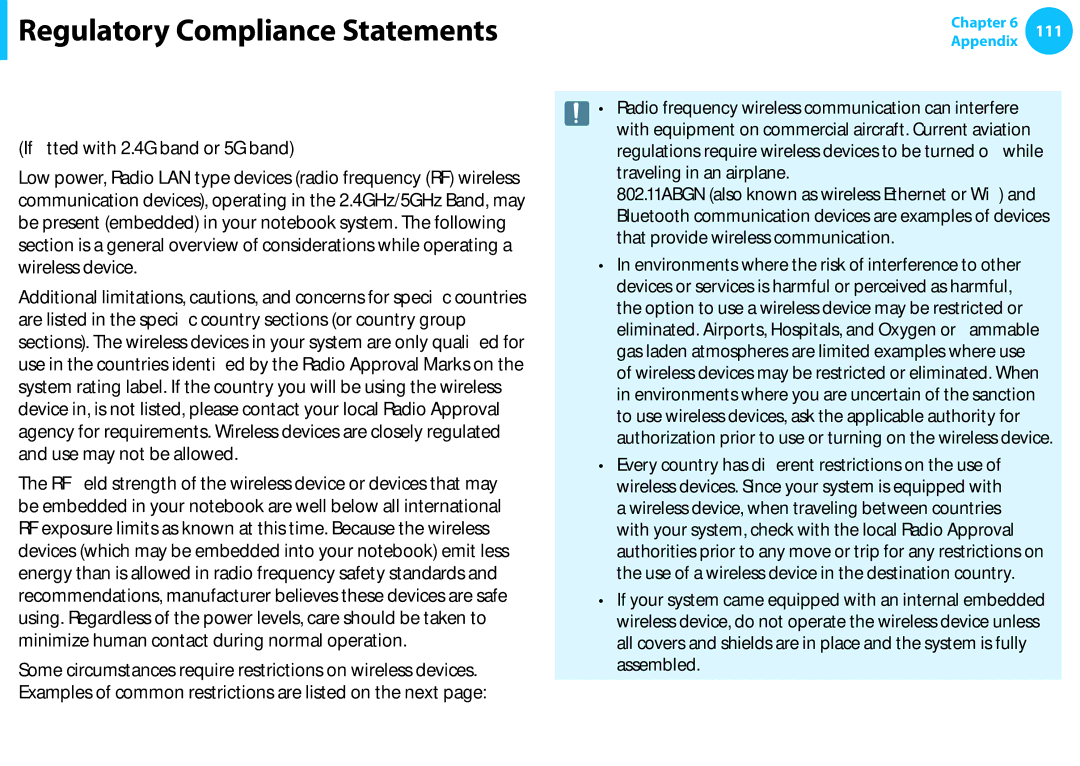 Samsung NP275E5E-K01US manual Regulatory Compliance Statements, Wireless Guidance 