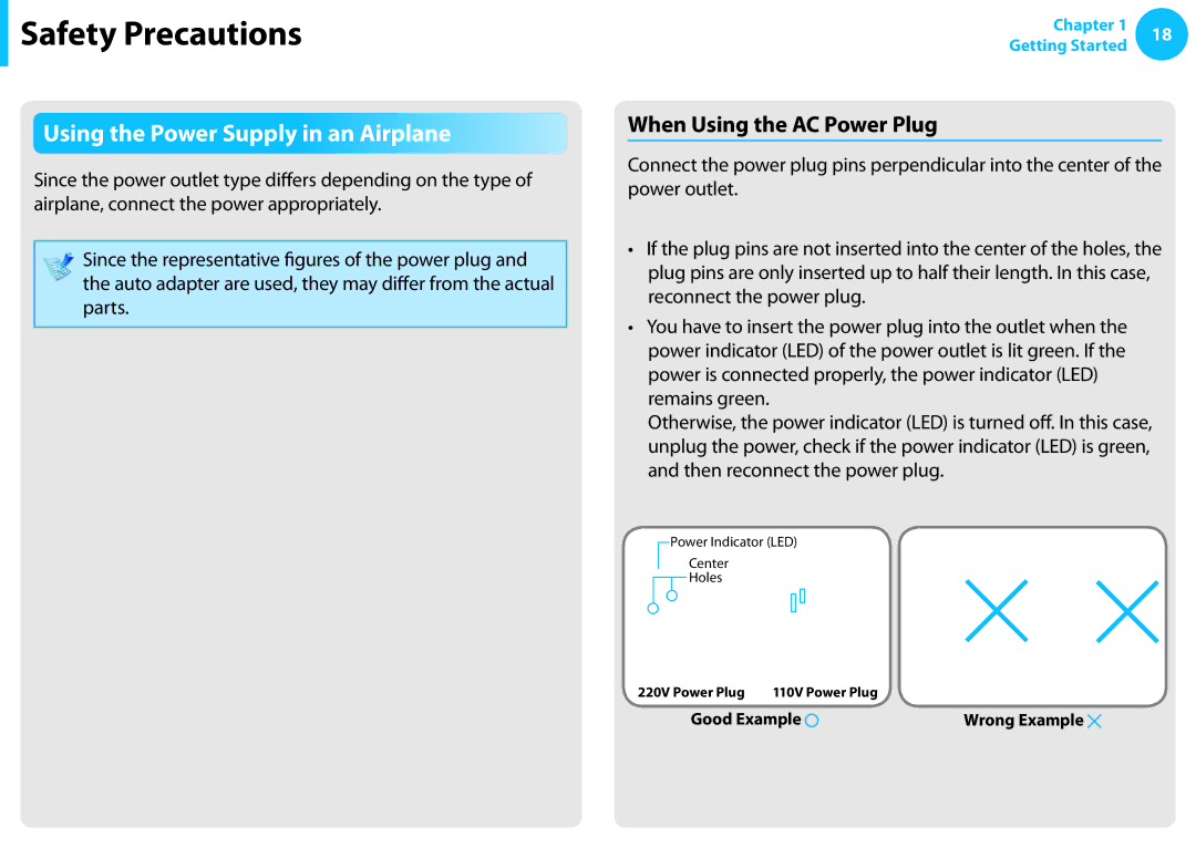 Samsung NP275E5E-K01US manual Using the Power Supply in an Airplane, When Using the AC Power Plug 