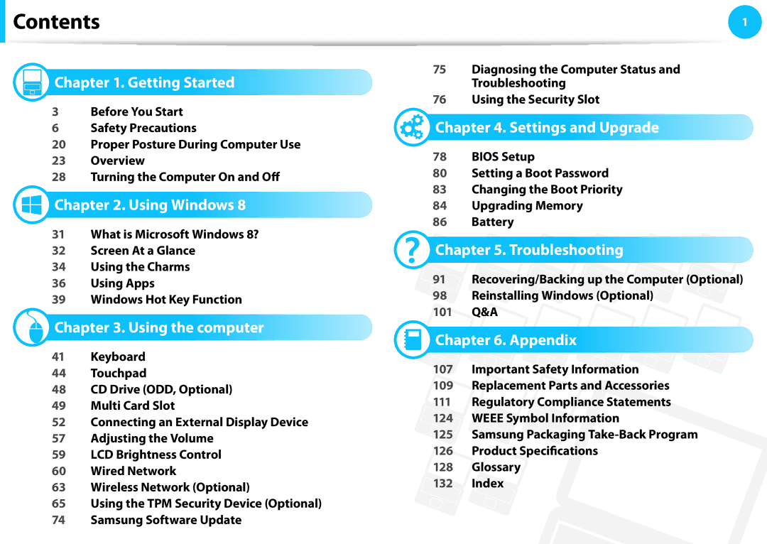 Samsung NP275E5E-K01US manual Contents 