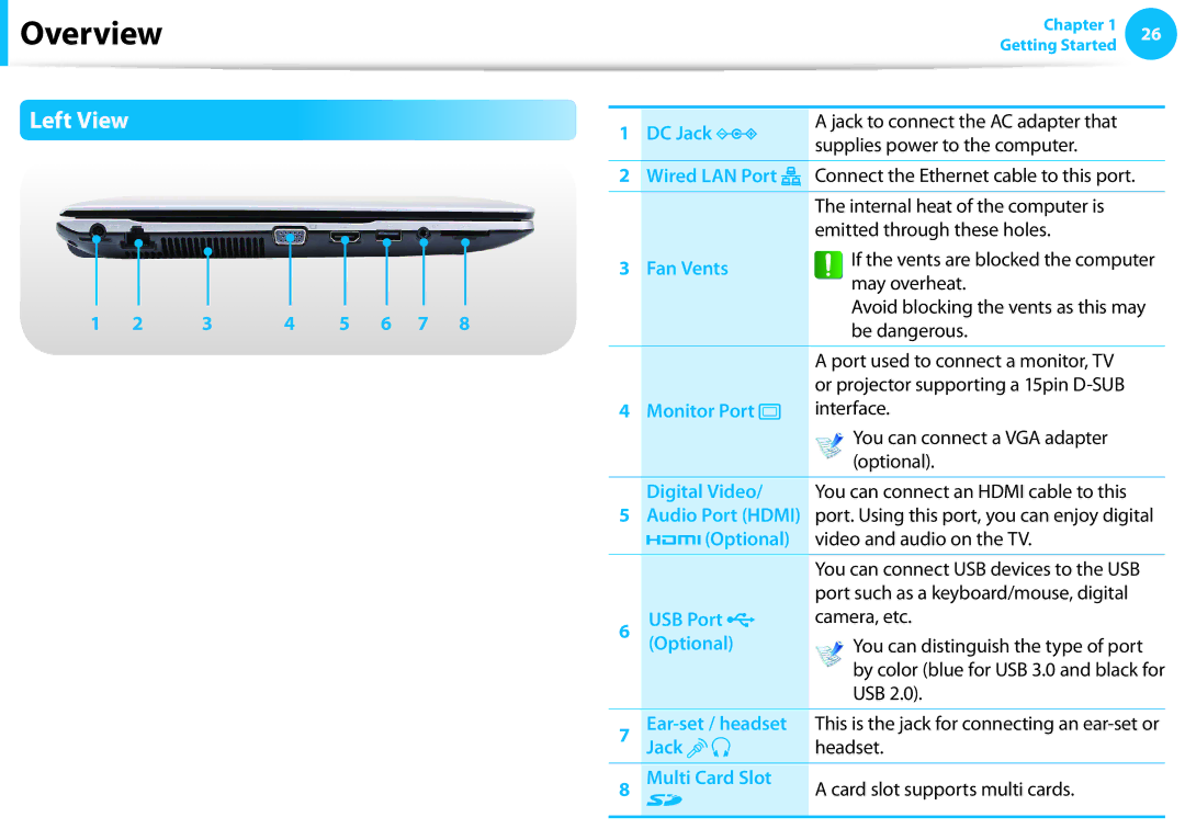 Samsung NP275E5E-K01US manual Left View 