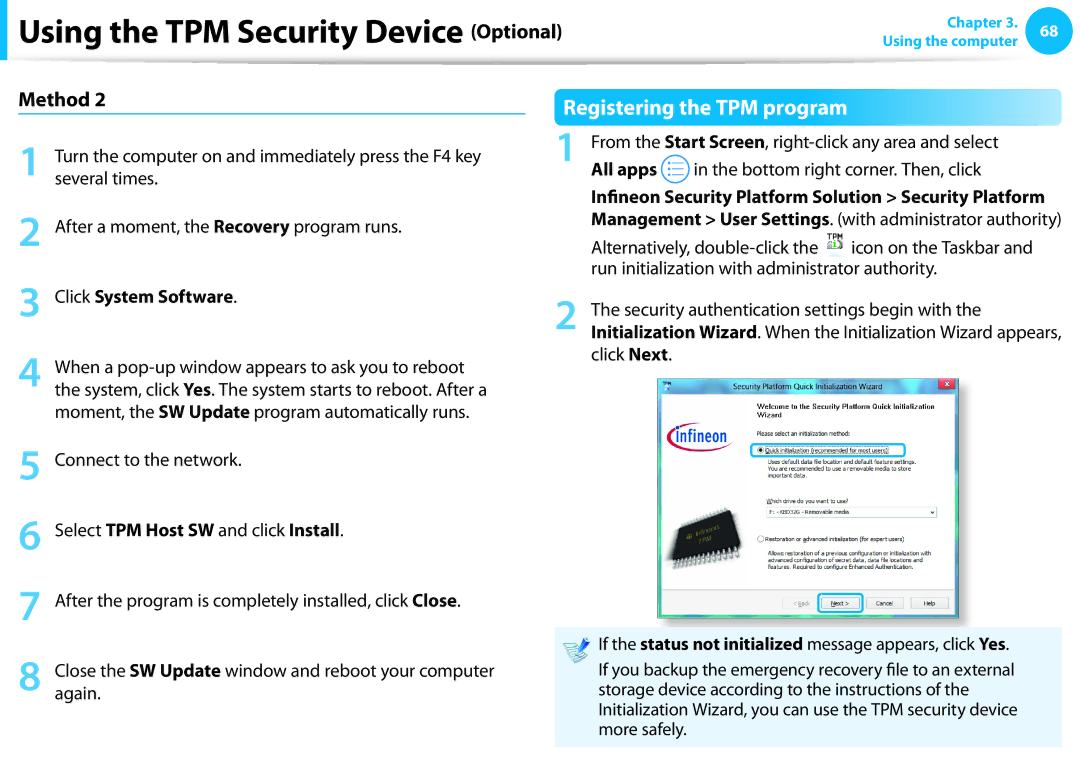 Samsung NP275E5E-K01US Registering the TPM program, All apps, Click System Software, Select TPM Host SW and click Install 