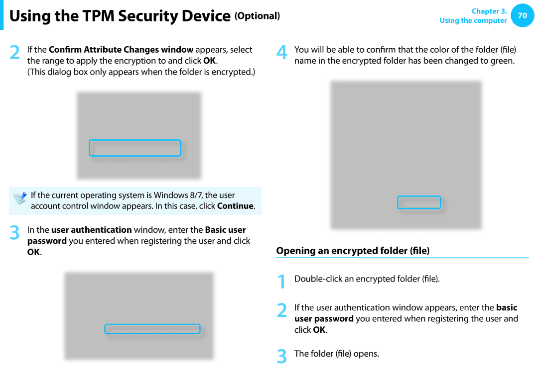 Samsung NP275E5E-K01US Range to apply the encryption to and click OK, User authentication window, enter the Basic user 