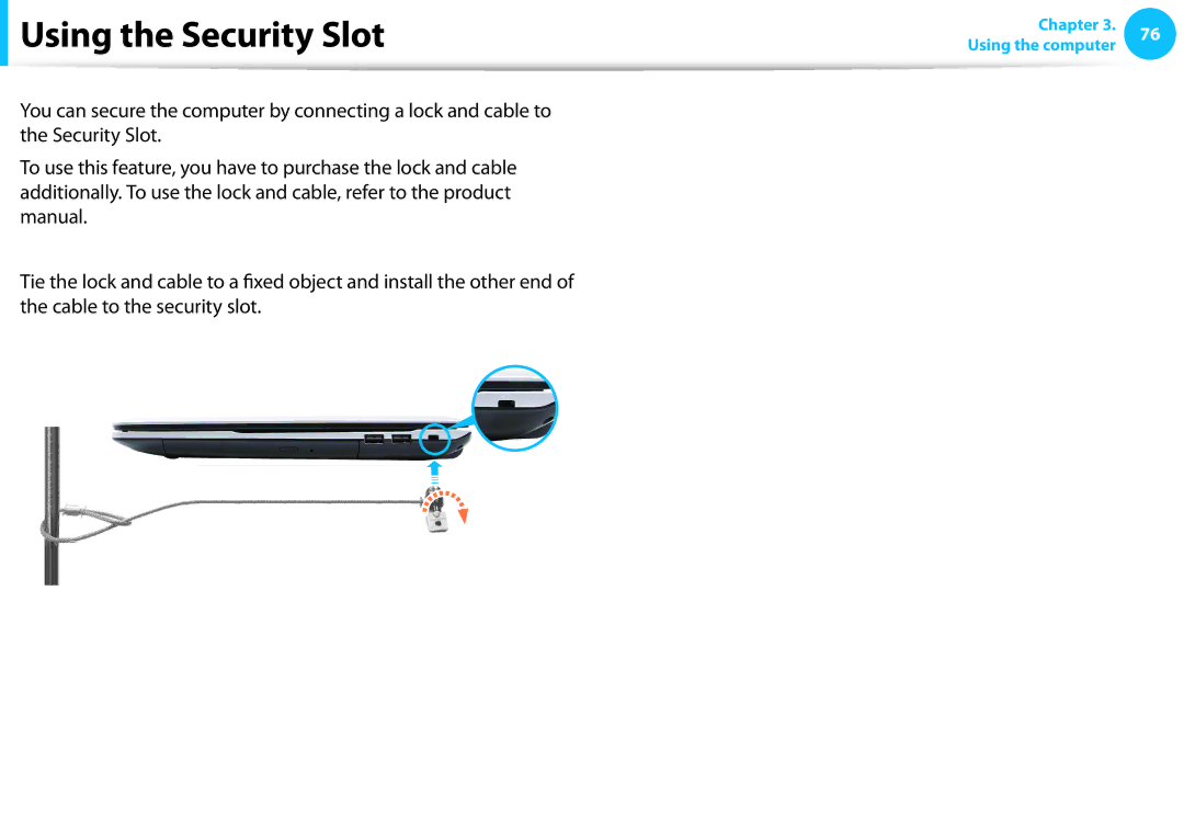 Samsung NP275E5E-K01US manual Using the Security Slot 