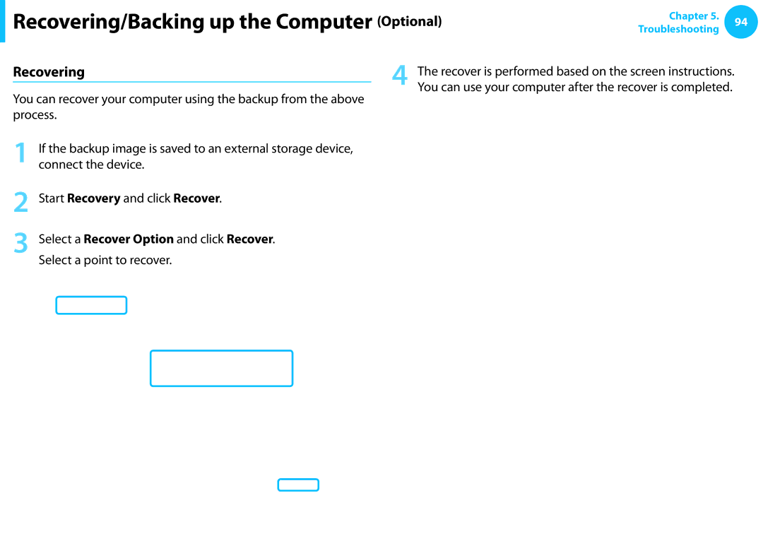 Samsung NP275E5E-K01US manual Recovering 