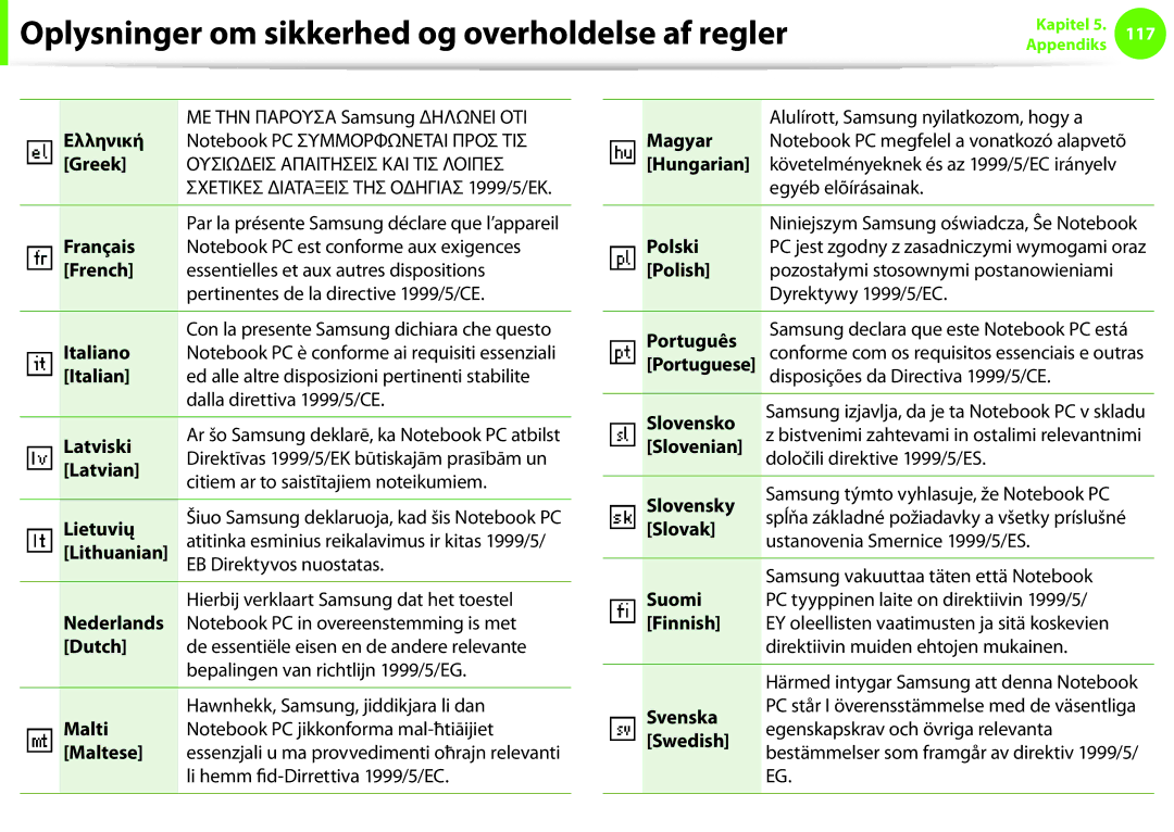 Samsung NP270E5E-K05SE Ελληνική, Greek, Français, French, Italiano, Latviski, Latvian, Lietuvių, Lithuanian, Nederlands 