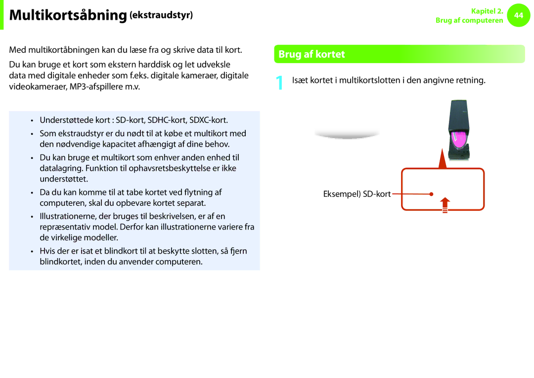 Samsung NP930X5J-K02SE, NP275E5E-K02SE, NP910S5J-K01SE, NP275E5E-K01SE manual Multikortsåbning ekstraudstyr, Brug af kortet 