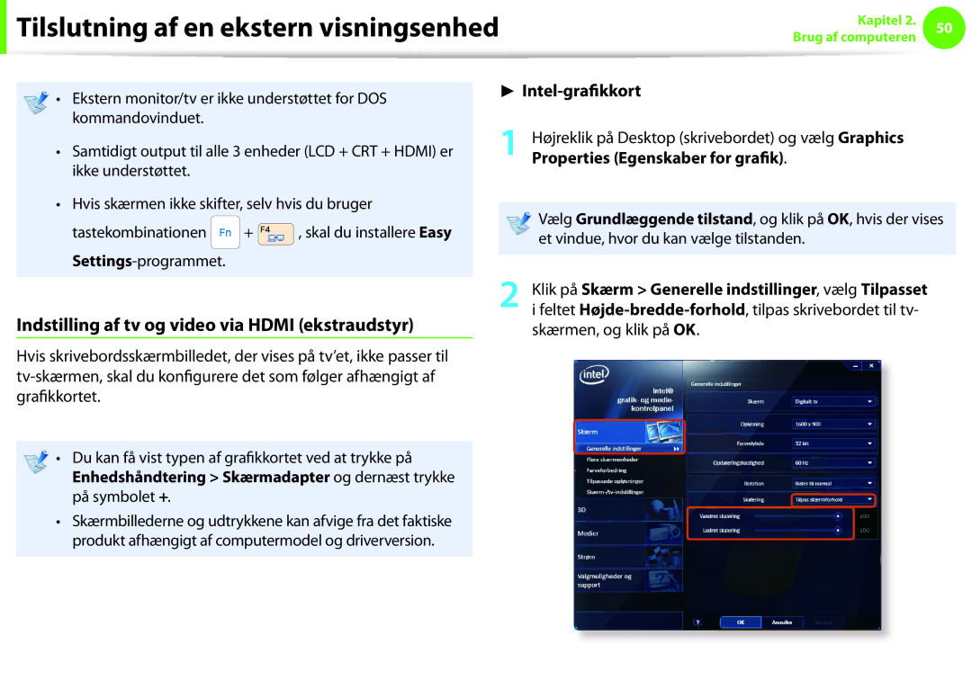 Samsung NP930X5J-K01SE, NP275E5E-K02SE Indstilling af tv og video via Hdmi ekstraudstyr, Properties Egenskaber for grafik 