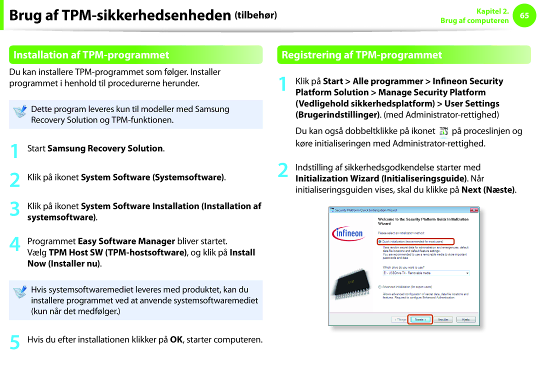 Samsung NP275E5E-K01SE, NP275E5E-K02SE, NP910S5J-K01SE, NP930X5J-K01SE, NP270E5E-K06SE manual Installation af TPM-programmet 