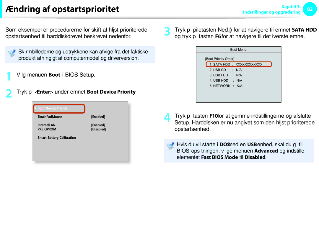 Samsung NP930X5J-K01SE, NP275E5E-K02SE, NP910S5J-K01SE manual Ændring af opstartsprioritet, Vælg menuen Boot i Bios Setup 