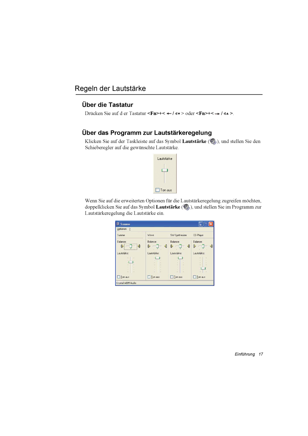 Samsung NP28CH27G3/SEK, NP28PRLY01/SEG Regeln der Lautstärke, Über die Tastatur, Über das Programm zur Lautstärkeregelung 