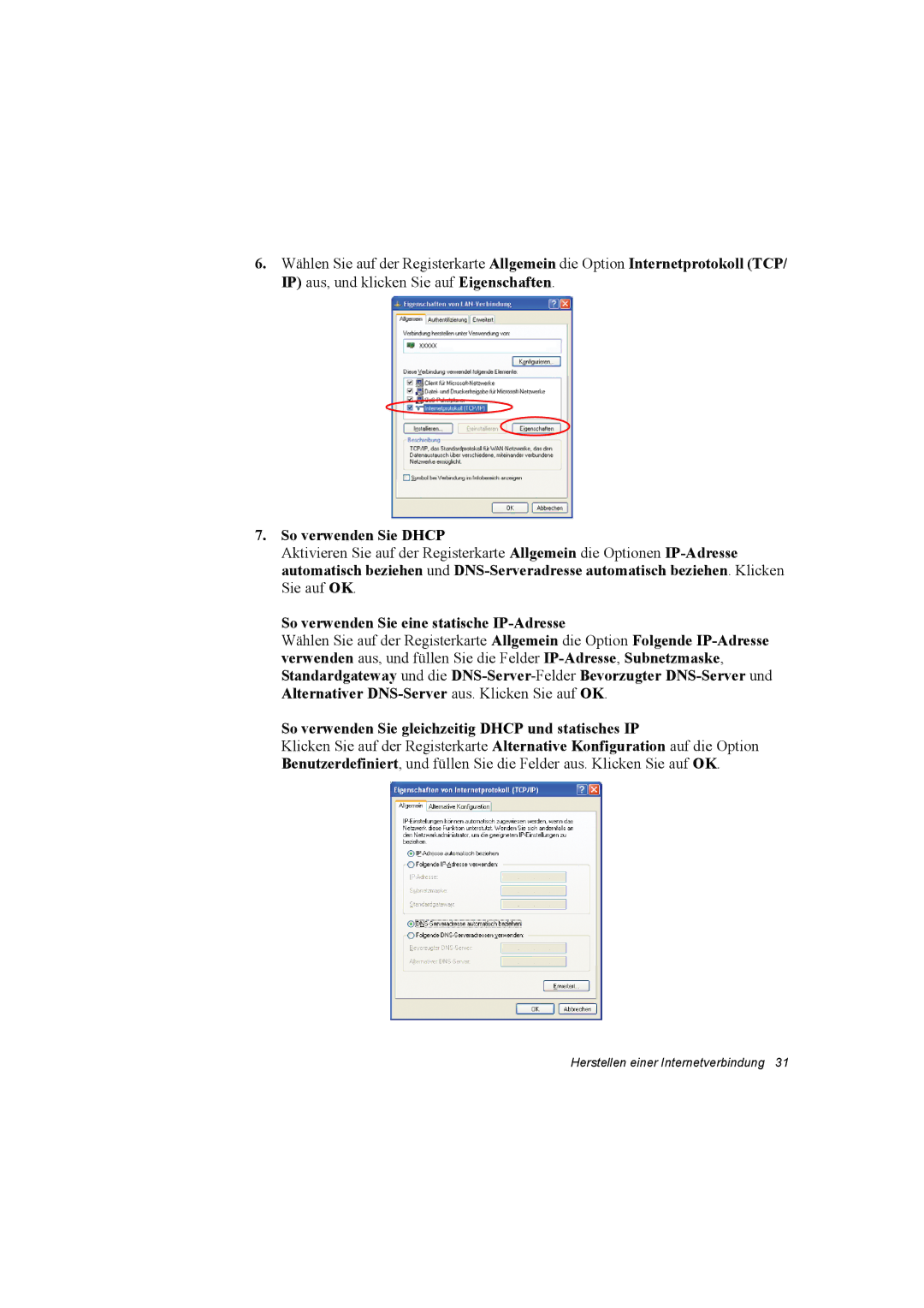 Samsung NP28PRLY01/SEG, NP28CH0ESZ/SEK, NP28-D140/SEG So verwenden Sie Dhcp, So verwenden Sie eine statische IP-Adresse 